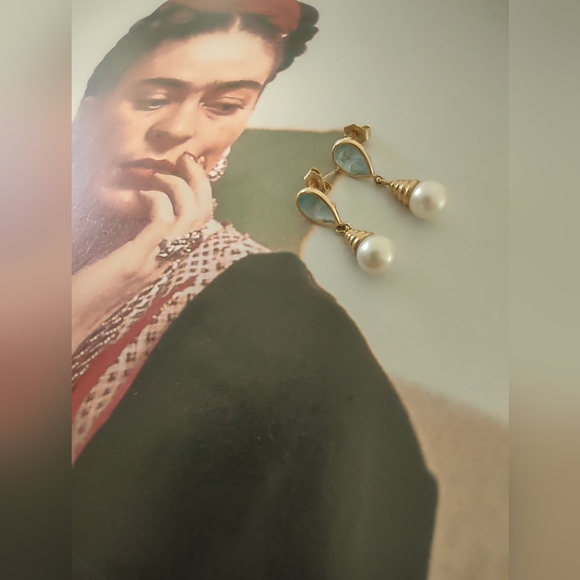 14kt Aquamarine Pearl Earrings